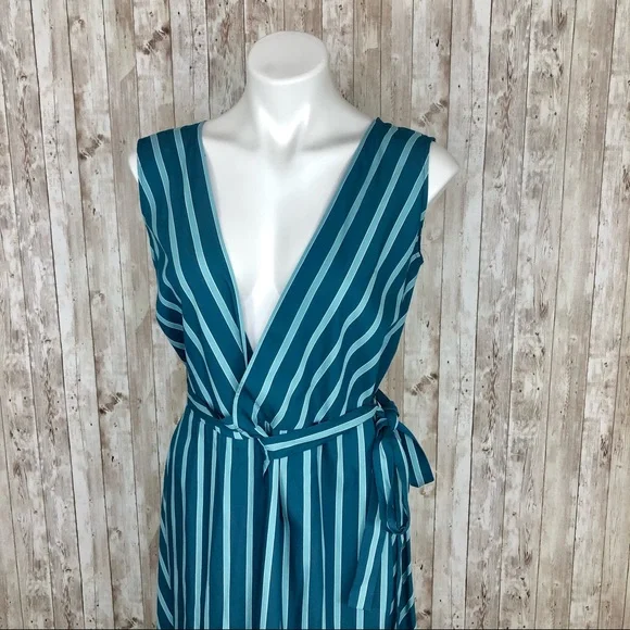 ❎SOLD Lafayette 148 Siri Wrap Dress Striped Blue Pacific Sleeveless Long Dress 2 - Picture 5 of 14